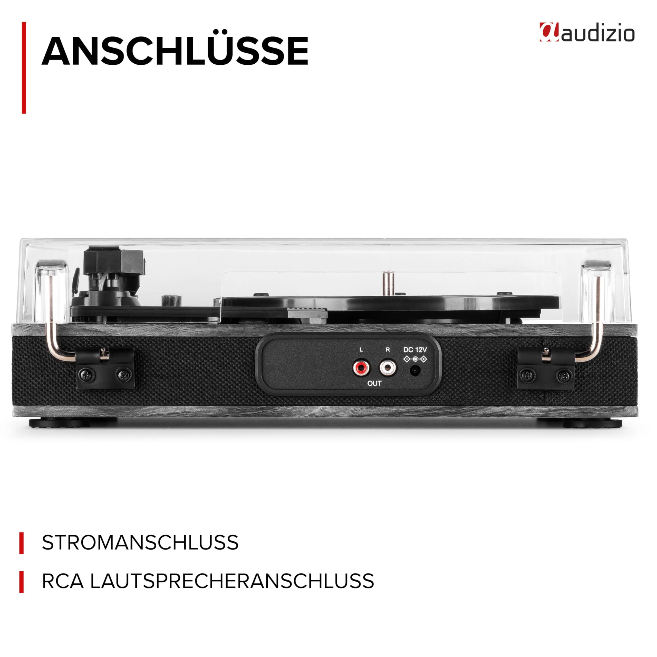 Audizio Tupelo - Plattenspieler mit Lautsprecher & Bluetooth, Schallplattenspieler Set mit Verstärker, 3 Gang (33/45/78 RPM) - 120 Watt Vinyl Player mit 2 Stereo Lautsprecher, Gramophon - Schwarz