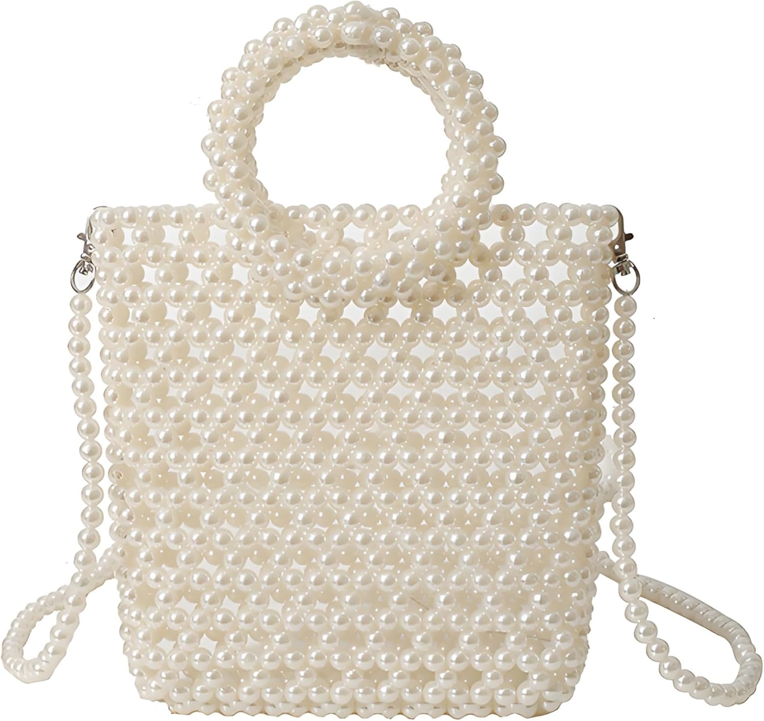 CHIC DIARY Women Pearl Clutch Purse Beaded Crossbody Bag Bridal White Shoulder Bag with Top-Handle for Party Wedding