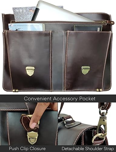 Miniatura 5 de RUSTIC TOWN Bolso de mensajero de cuero hecho a mano para hombre, bolso de mensajero para portátil de 16 pulgadas