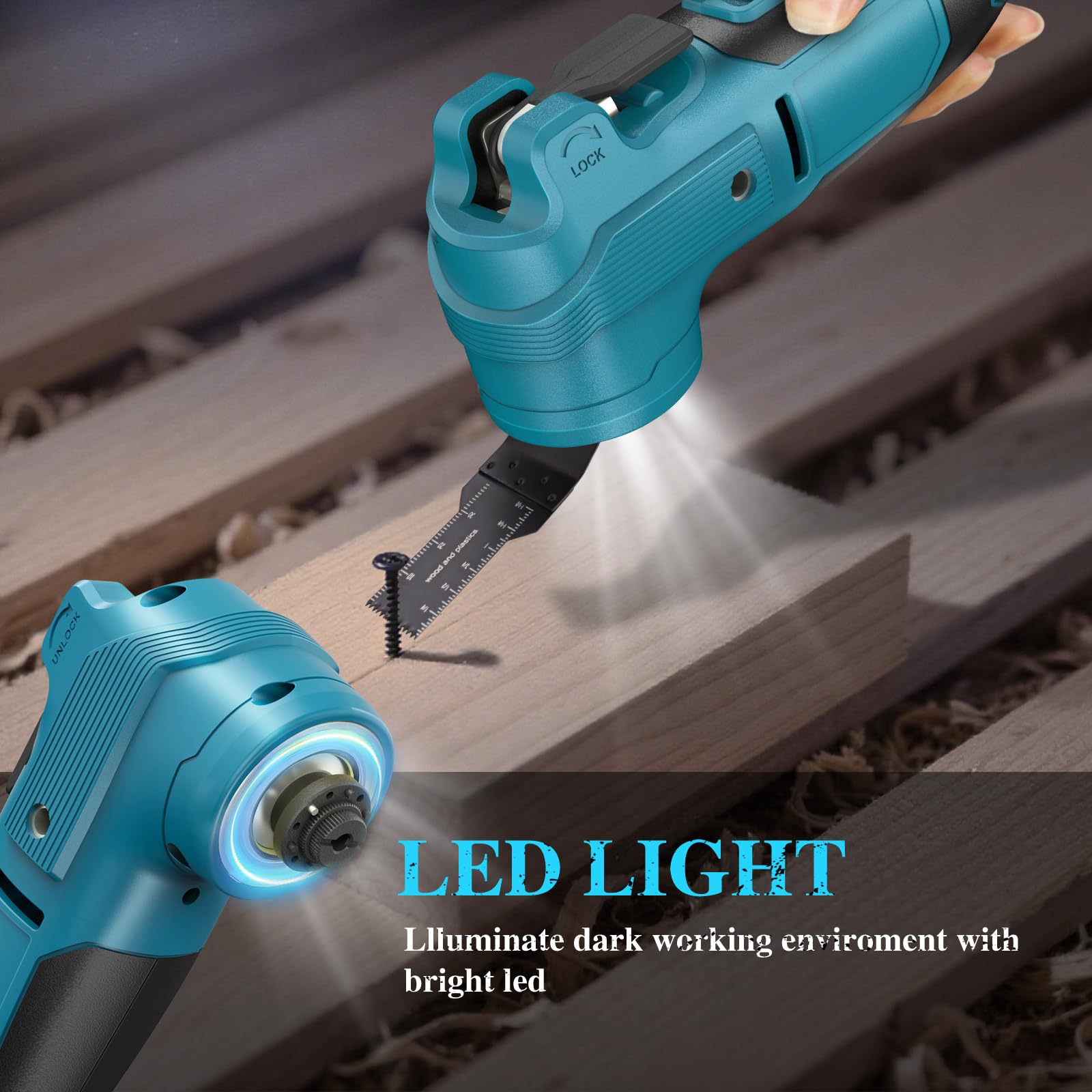 Yofuly Utensile Multifunzione Oscillante Compatibile con Batterie Makita 18V - 6 Velocità Aggiornate + Modalità Automatica, 2 Batterie Da 4,0 Ah, Multitool Per Taglio, Levigatura, Molatura