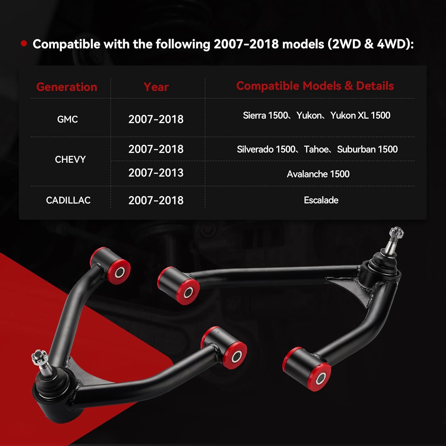 Upper Control Arm for 2007-2018 Chevy Silverado & GMC Sierra 1500 | 2-4" Lift Tubular Design | Compatible with 6-Lug 2WD/4WD | Replaces OE Stamped Steel/Aluminum Arms | Stage 2.0 Version
