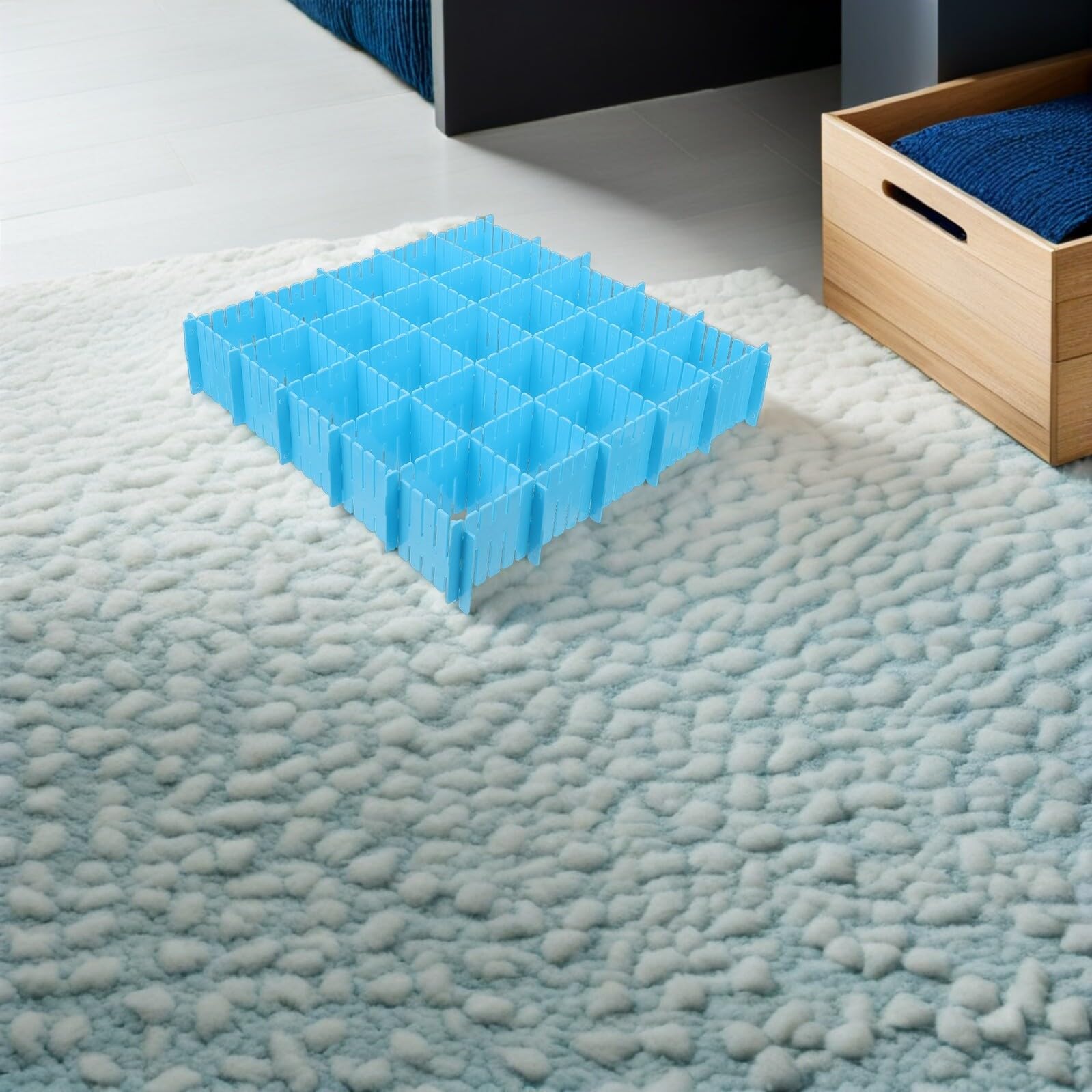 Divisores de Cajones Ajustables de Plástico Delgado 32cm X 7cm 24 Piezas en Azul Nórdico, Organizador Multifuncional para Cocina, Dormitorio y Oficina, Separadores DIY