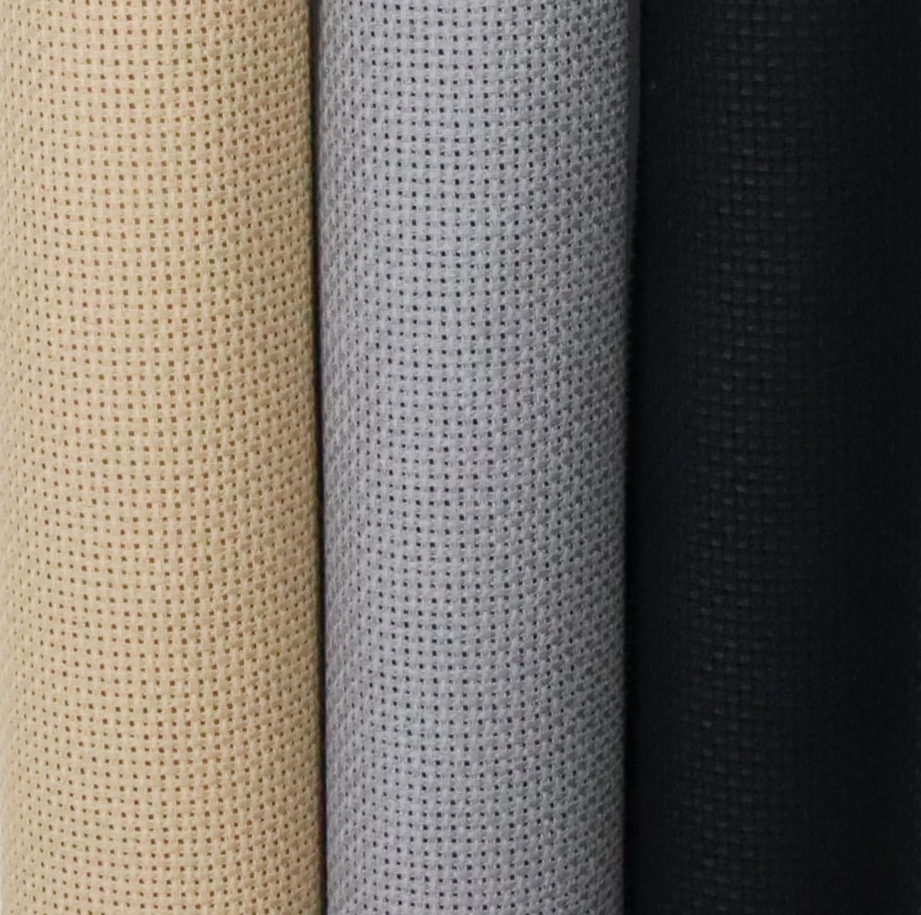 KCS 3 pc of 15" x 18"(38cmx45cm) 18 Count Cross Stitch Cotton Aida Cloth Needlework Rolled Fabric Box,18CT,Khaki+Medium Grey+Black