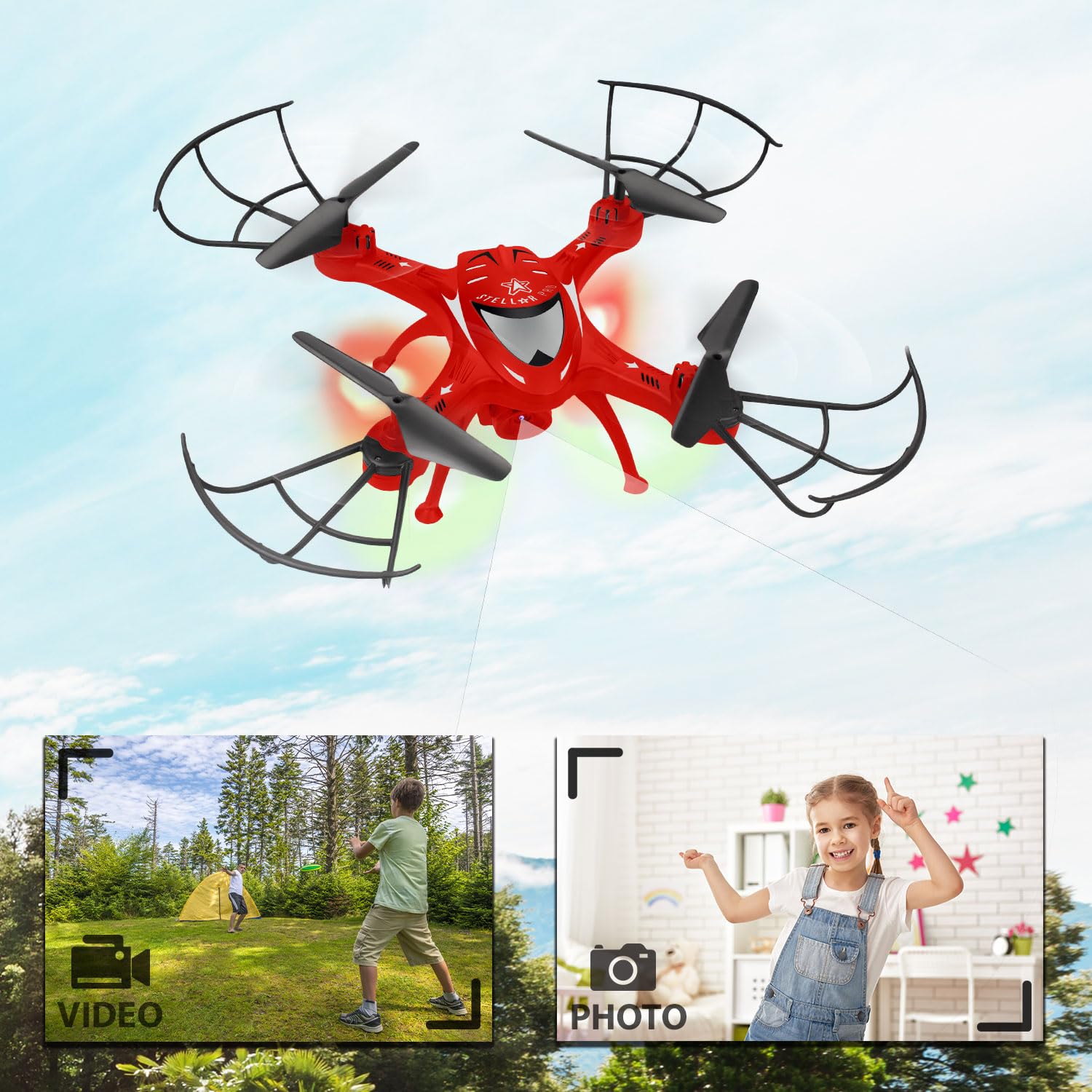 Stellar Drone Pro | Drony z kamerą | Drony dla dzieci w wieku 14 lat i starszych | Drony dziecięce 33 cm | Łatwe w obsłudze drony z kamerą | Autolooping 360