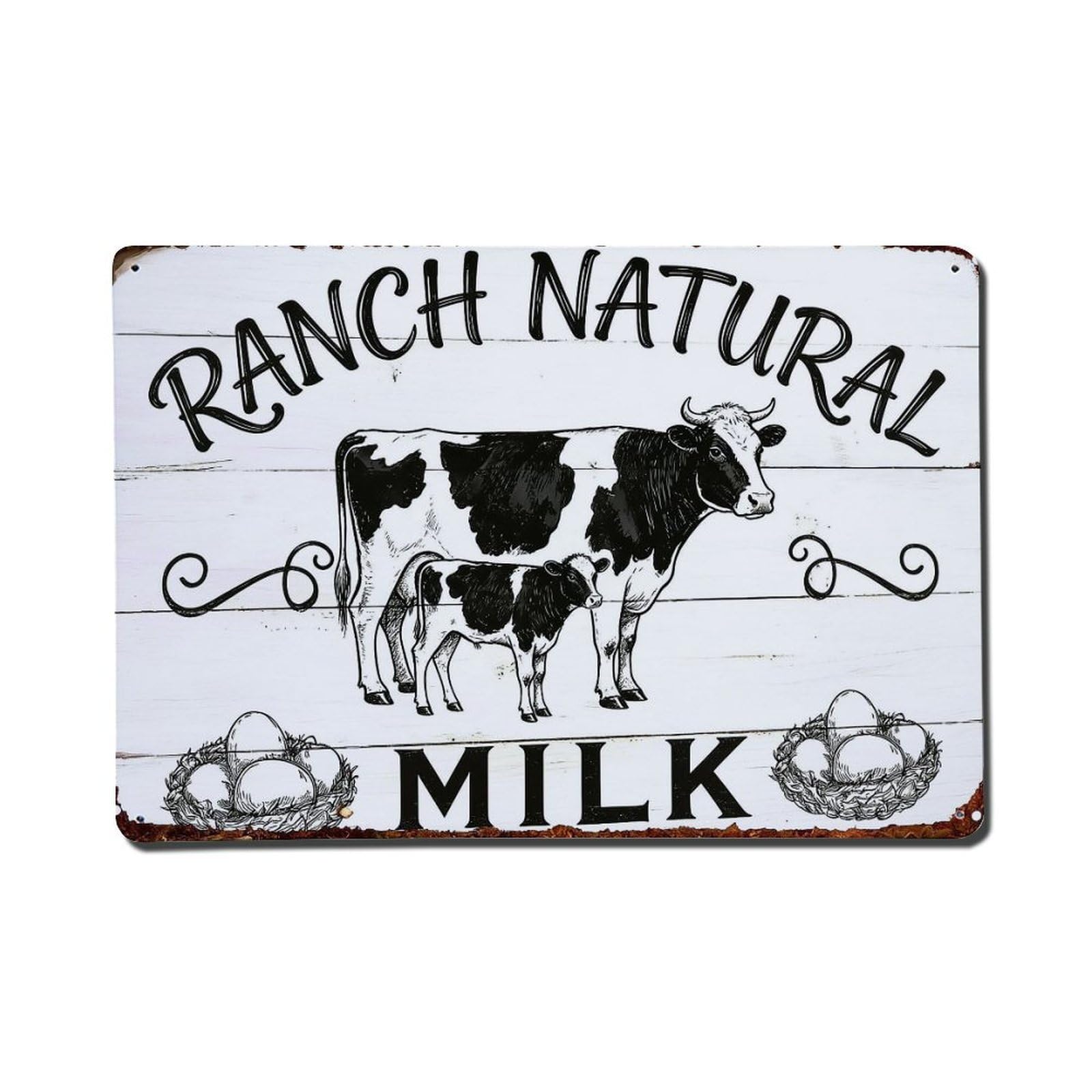 Ranch Natural Milk Cow Pattern Retro Metal Tin Sign, Vintage Decor Art Poster for Bar, Home, Man Cave, Kitchen, Laundry Room Gift 8x12Inch