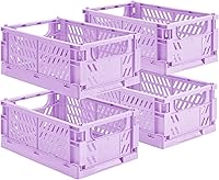 Vista 19 de Paquete de 2 pequeñas cestas de almacenamiento de plástico pastel, cajas plegables para organizar, mini contenedores que ahorran espacio para aula