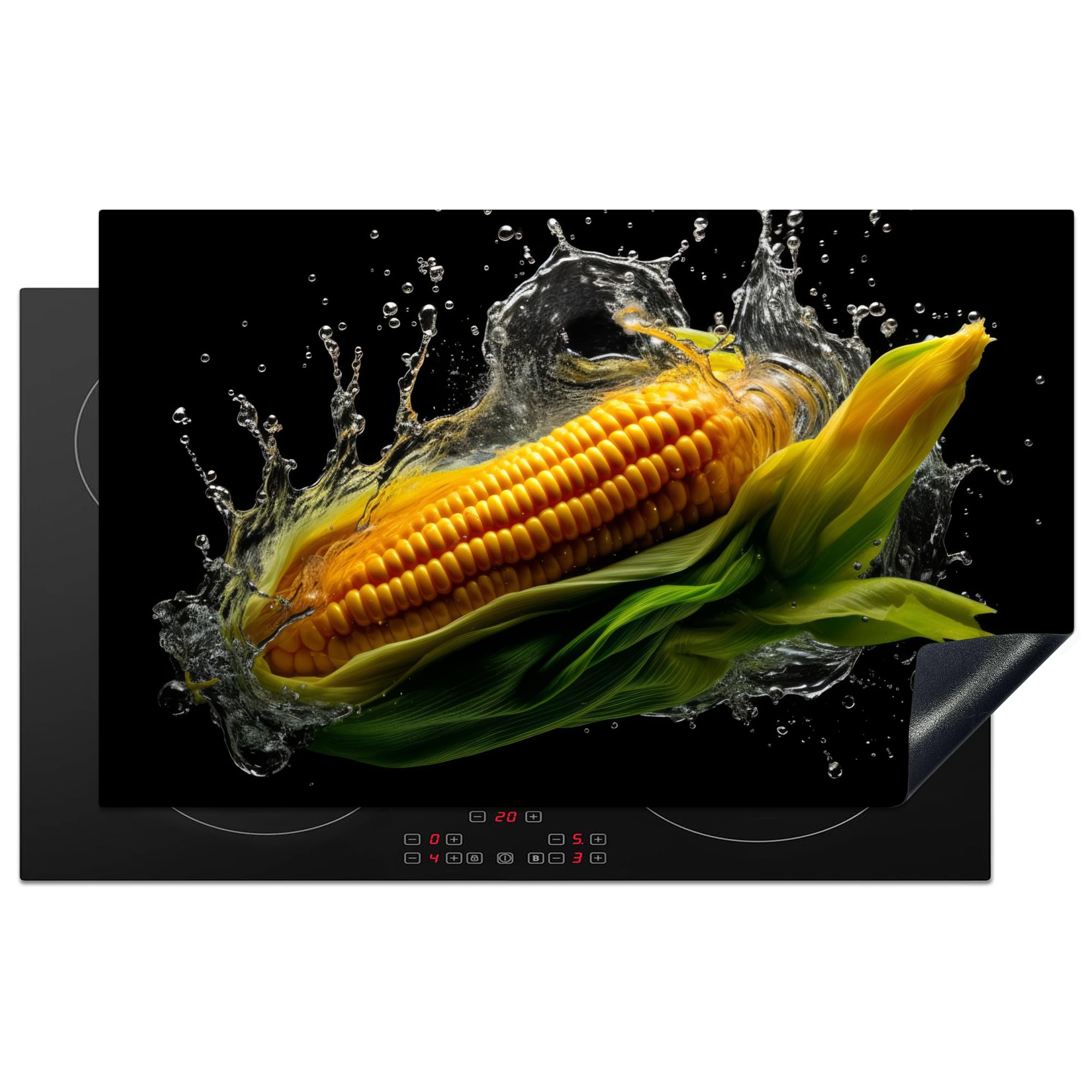 KitchenYeah© Induction Hob Cover Protector Mat 20.3"x32.7" / 83x51.5 cm Kitchen Universal Ceramic Covers for Electric Cookers Vinyl Maize - Vegetable - Black - Water