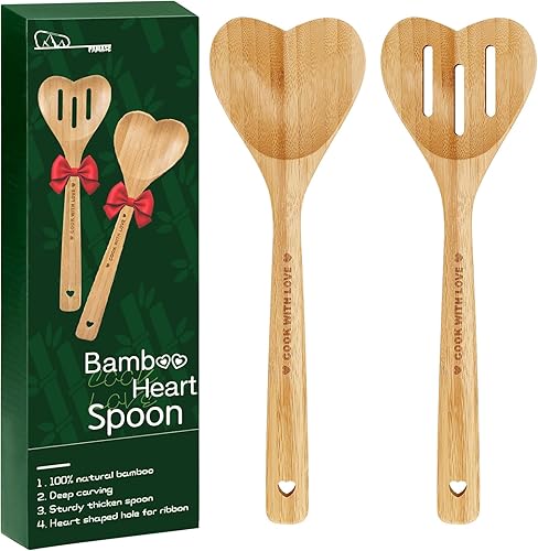 Cuchara de bambú en forma de corazón para cocinar, cocina de madera con cuchara de amor, utensilios de cocina, regalos del día de la madre de San