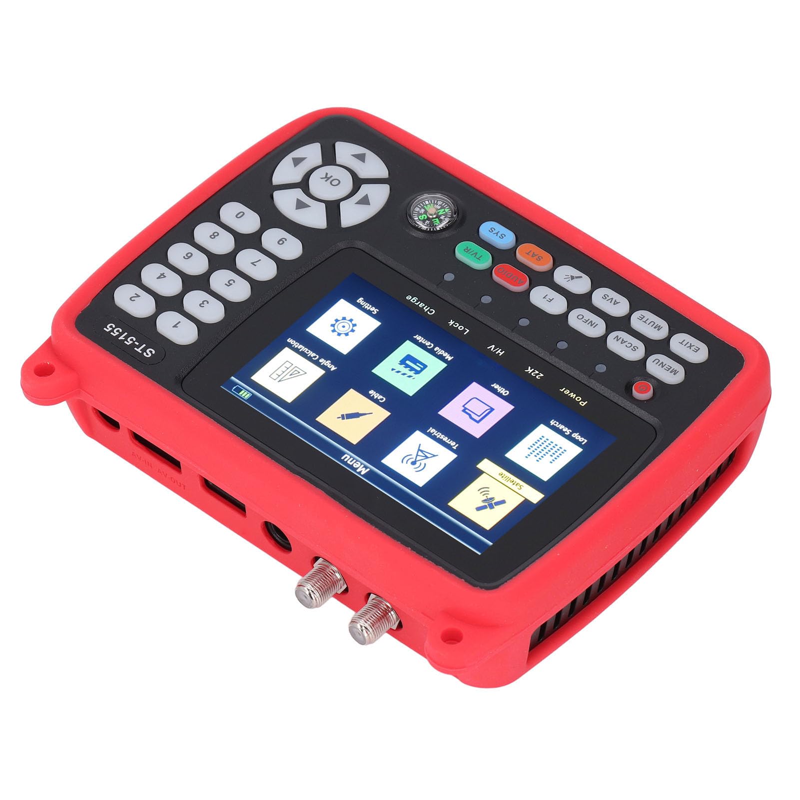 Satellite Finder, Sound Light Alarm Satellite Signal Meter Auto Manual Scanning LNB Short Circuit Guard for Antenna Cable TV System (US Plug)