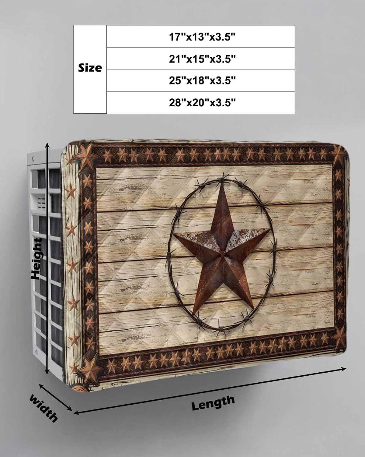 Texas Star Brown Indoor Air Conditioner Covers, Country Star Rustic Window AC Unit Cover with Drawstring Double Insulation, Vintage Wooden Waterproof Air Conditioner Covers for Inside 25Lx18Hx3.5D image 2