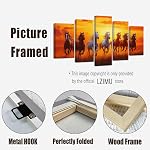 LZIMU Horse Pictures Wall Decor 7 Running Horses Canvas Wall Art 5 Picecs Lucky Horses Wild Animals Poster Print for Bedroom Living Room Decor Framed (Yellow, 8x14inx2 8x18inx2 8x22inx1)