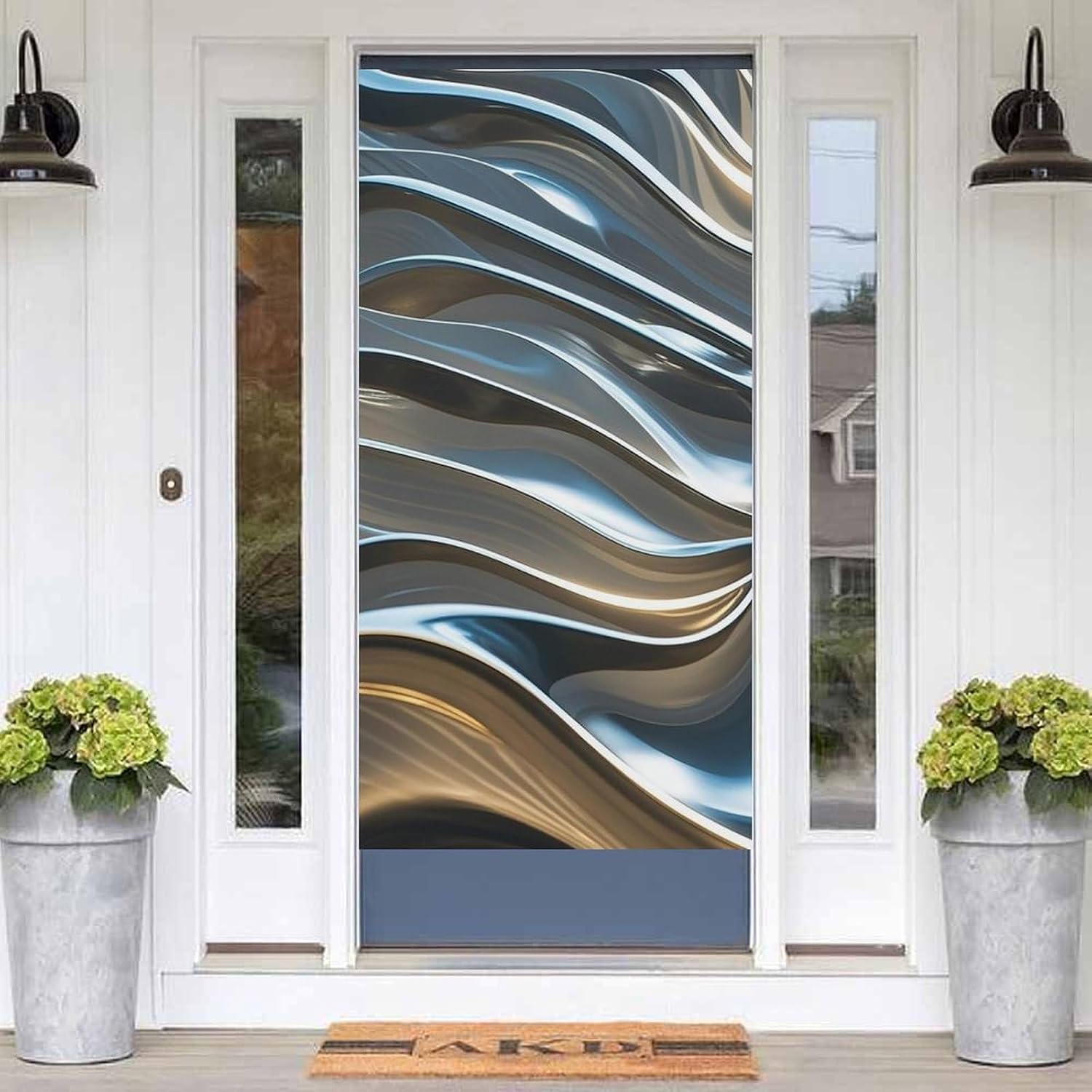Wavy Texture Lines Door Curtain Temporary Doorway Privacy,No Drill Print Privacy Curtains Easy Install Windows Curtains, for Glass Door/Patio Doors Gift 30.4 X 70.9 in