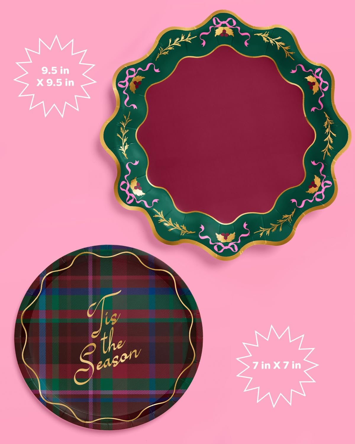 xo, Fetti Tis the Season Plate Set - 32 plates | Christmas Party Plates, Wavy Edge, Gold Foil, Red Green, Holiday Tableware, Dessert & Dinner, Festive Decor, Girly Glam