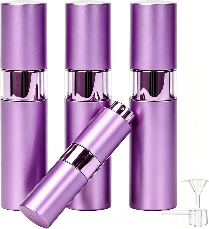 Frascos atomizadores recarregáveis para perfume ARTIFFLO com frasco de vidro e revestimento de alumínio, 8 mL, Pacote com 4