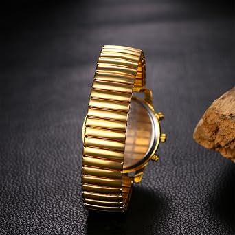 Women's Watches Elastic Diamond Gold Watch: Easy to Read Analogue Quartz Watches Women with Luminous Hands Sun Pattern Three Eyes Decoration Wristwatches with Stainless Steel Stretch Strap