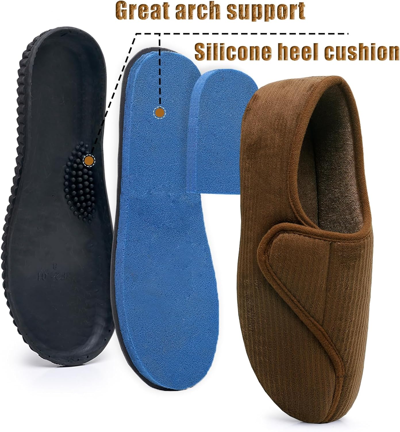 Git-up Men Memory Foam Diabetic Slippers Adjustable Arthritis Edema Swollen Feet Wide House Shoes Comfy Soft Non-Slip Plus Size Indoor Outdoor Slipper - Image 4