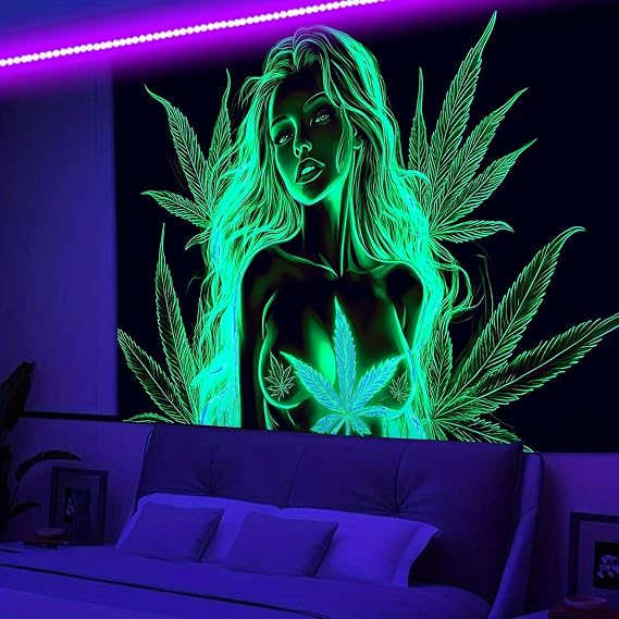 Bcsewcg Blacklight Tapestry, Women Sexy Green Tapestry, UV Glow in the Dark Hot Girl Poster for Adults Room, Bedroom, Dorm Wall Decor