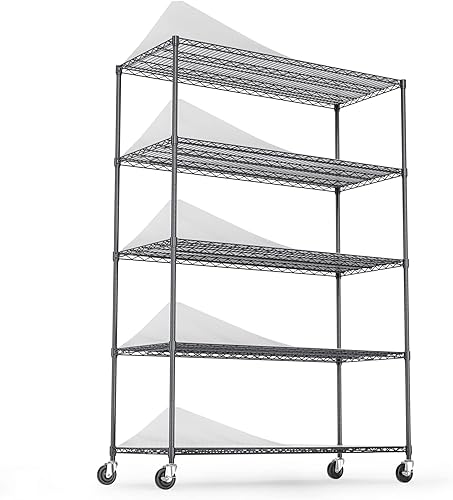 Estantería de alambre de metal NSF de 5 niveles, capacidad de 6000 libras, estante de almacenamiento ajustable resistente con ruedas y