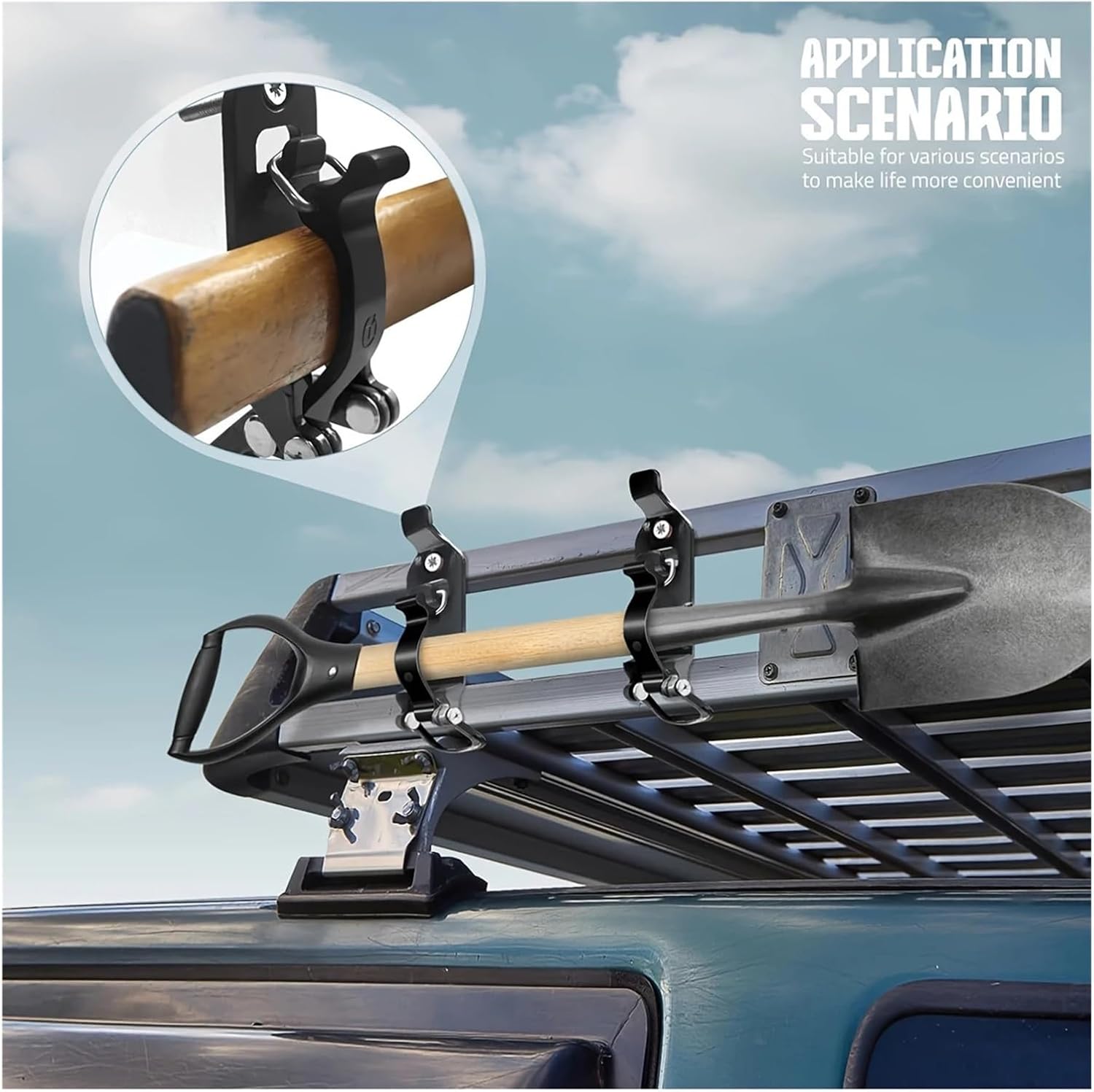 Shovel Mount Rubber Quick-Release Clamp Bracket, Roof Rack Bracket Tool(4pcs Black)