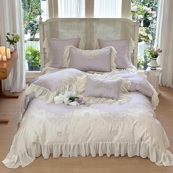Queen Comforter Set, French Luxury Classy Lace Four-Piece Set Long-Staple Cotton BeddingC,King Size