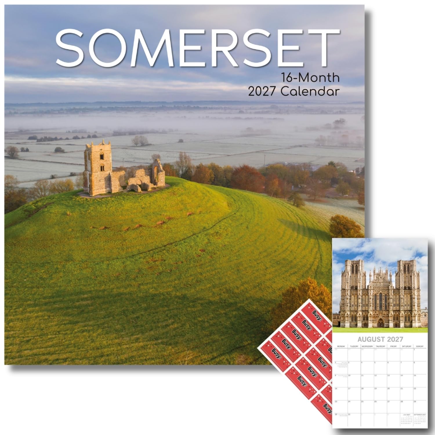 TGSC | Somerset 2027 Calendar with Planner Stickers, 16-Month Square Wall Calendar (Sept 2026 to Dec 2027), Rural Countryside Photography, Home and Office Organiser, 30 x 30 cm