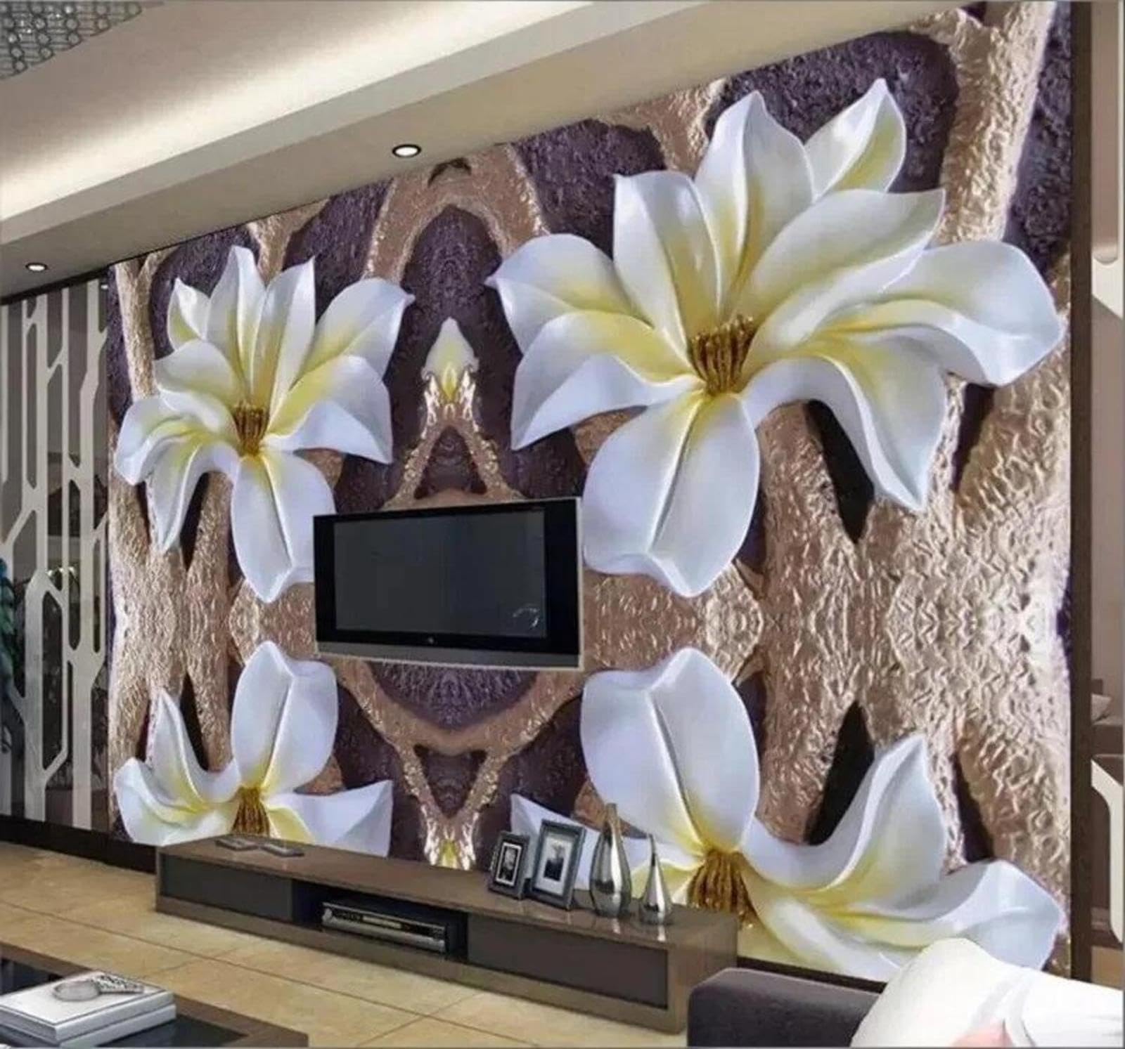 Xlming 430Cm×300Cm(B×H) Retro Relief Aesthetic Magnolia Art 3D Wallpaper Silky Texture Home Study Office Grey Dining Room Sofa Bedroom Living Room Tv Backdrop-430Cm×300Cm