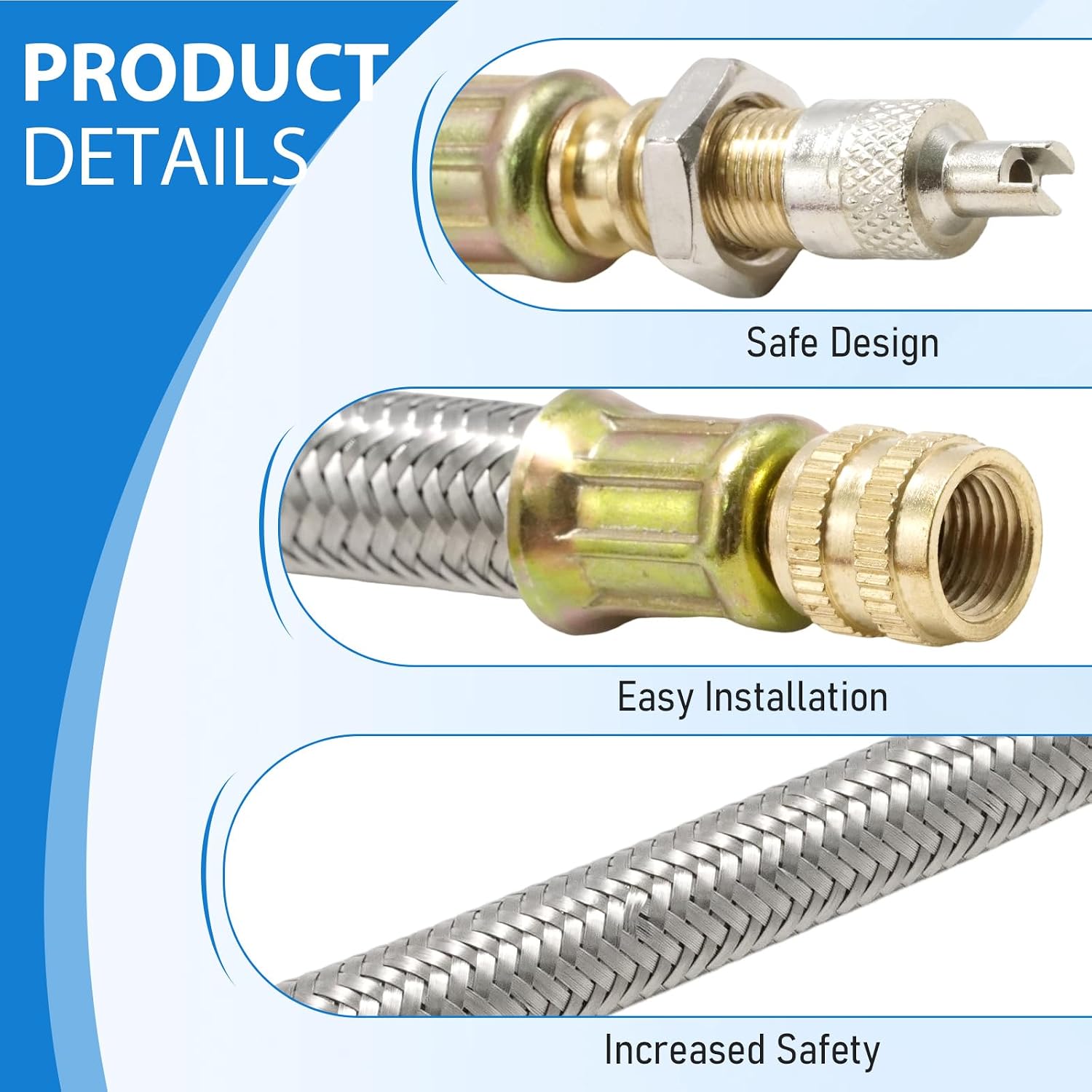 4 Pack 7"/180mm Valve Stem Extenders Kit, Stainless Steel Braided Extension Adaptors Replacement for Most Car Truck Trailer RV Vehicles