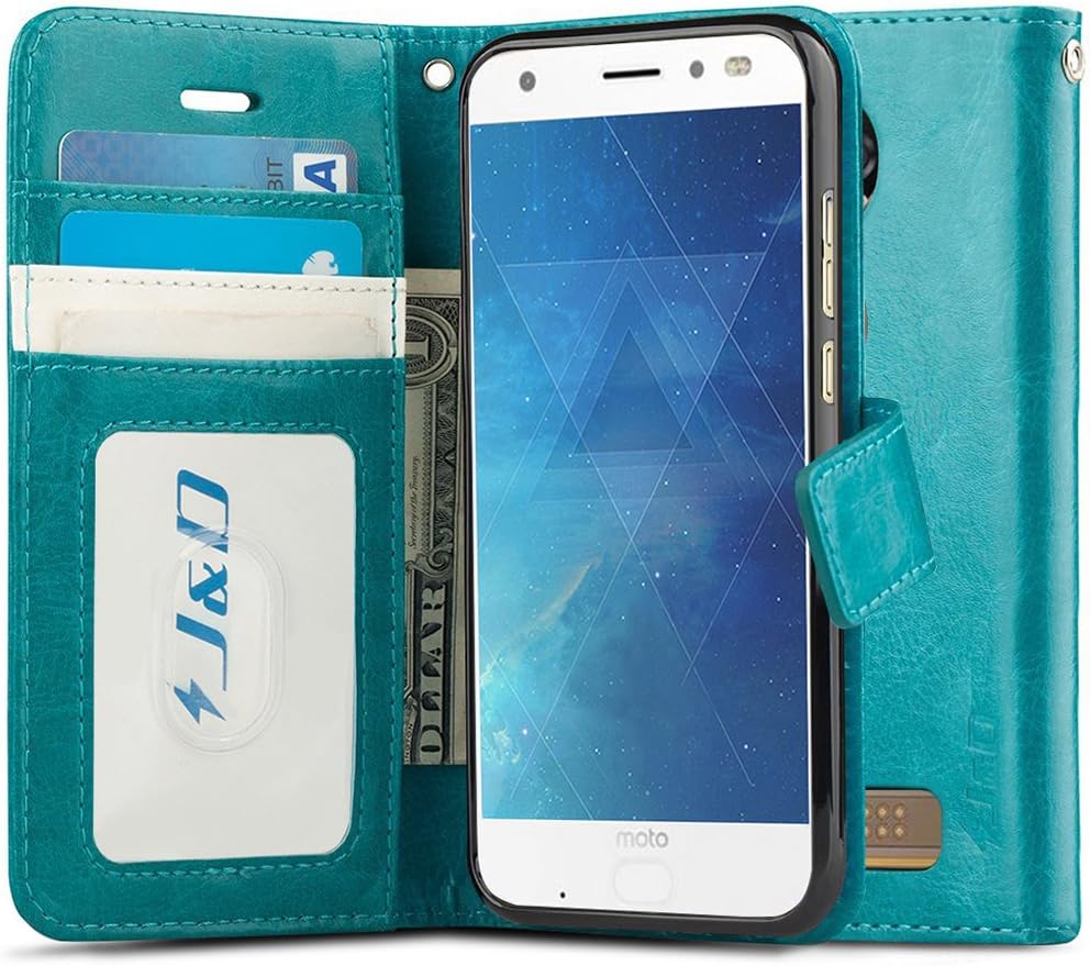 J&D Case Compatible for Moto Z2 Force Edition/Moto Z2 Force Case, Wallet Stand Slim Fit Heavy Duty Shock Resistant Flip Cover Wallet Case for Motorola Moto Z2 Force Edition Wallet, Aqua