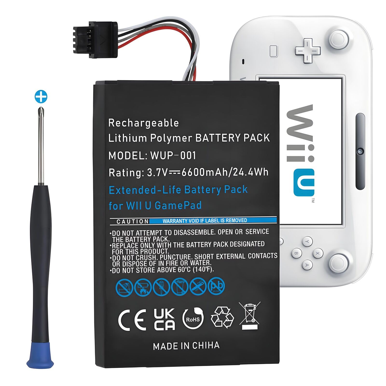 Pickle Power 6600mAh batteria di ricambio per Wii U Gamepad WUP-012, WUP-010