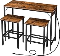 Vista 1 de HOOBRO Juego de mesa de bar y sillas, juego de mesa de comedor de 39.4" con toma de corriente, juego de mesa de pub de 3 piezas, mesa de bar