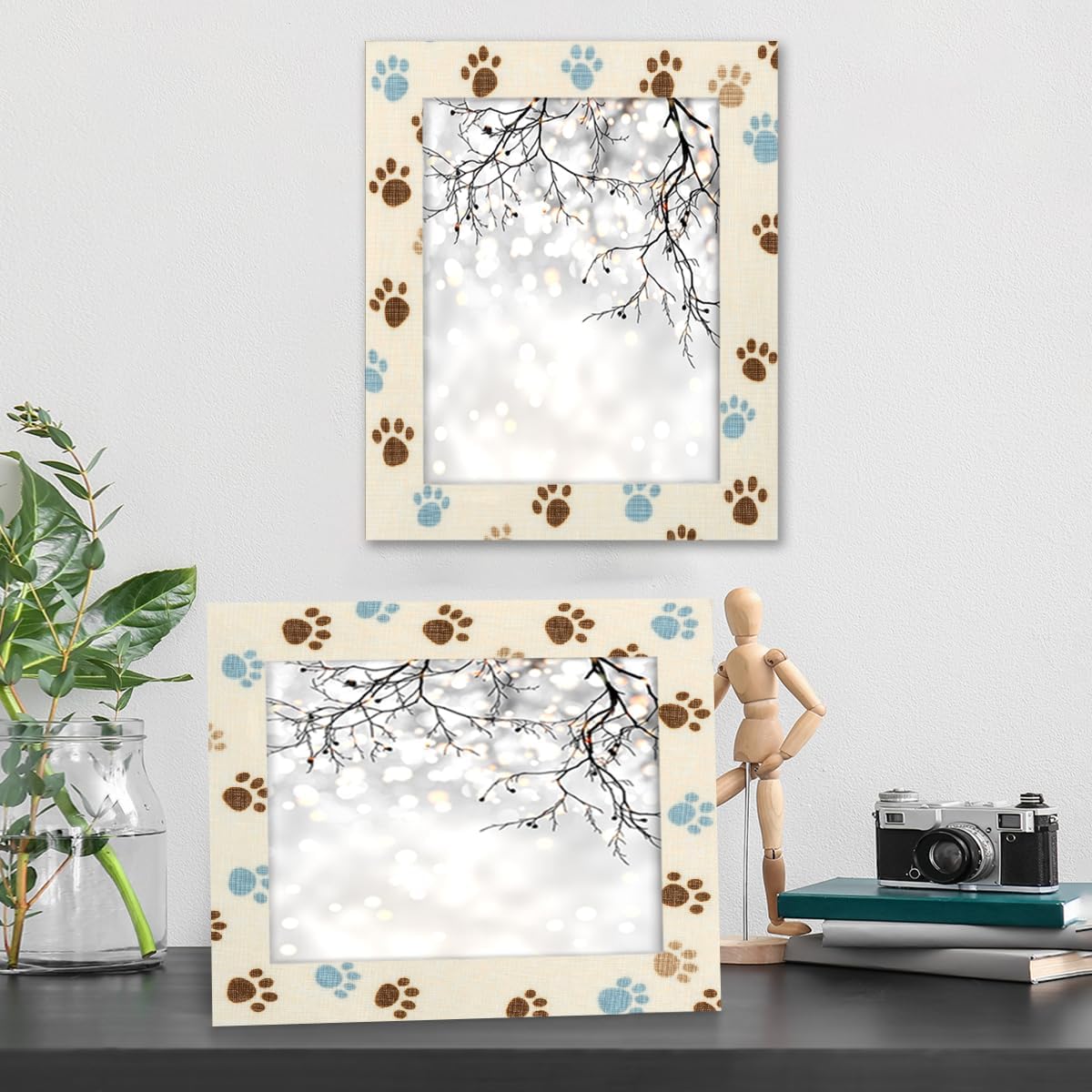 OSAM SPACE Brown Blue Dog Paw 11x14 Inch Picture Frames Decorative Photo Frame for Wall Hanging or Tabletop Display Acrylic Digital Picture Frame for Home Office Hotel