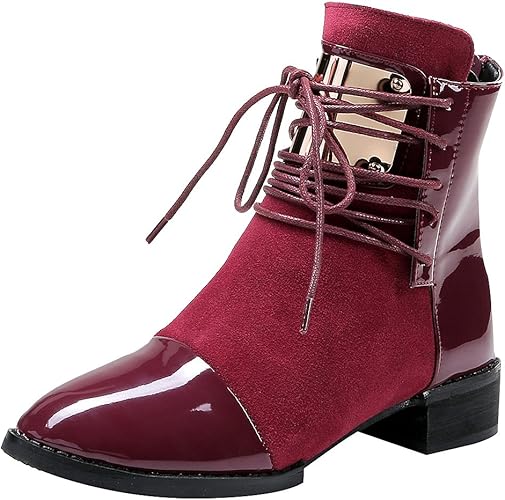 ANUFER Women Punk Metal Style Cap Toe Chunky Heel Zip Ankle Boots