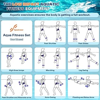 Sportneer Water Aerobic Pool Exercise Equipment Water Training Combo Set Includes High Density Water Dumbbell Bath Belt Water Ankle Weights for Aqua Therapy Pool Fitness Water Exercises