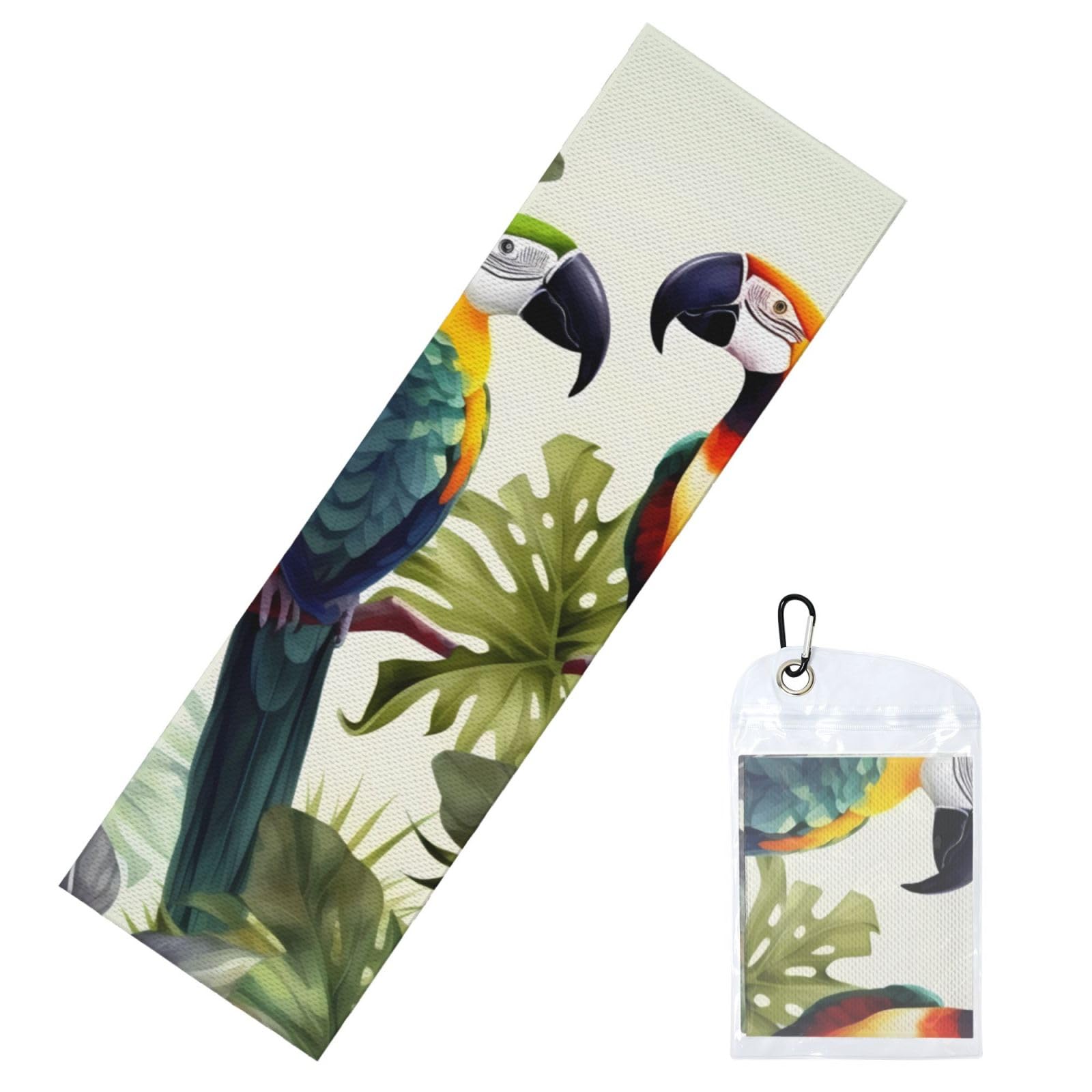 DWVTSLH Cooling Towel for Neck and Face, Toucans Parrot Palm Tree Leaves Ice Towel for Hot Weather, Soft Microfiber Chilly Towels with Waterproof Bag & Carabiner, Breathable Workout Towels 40"x12"