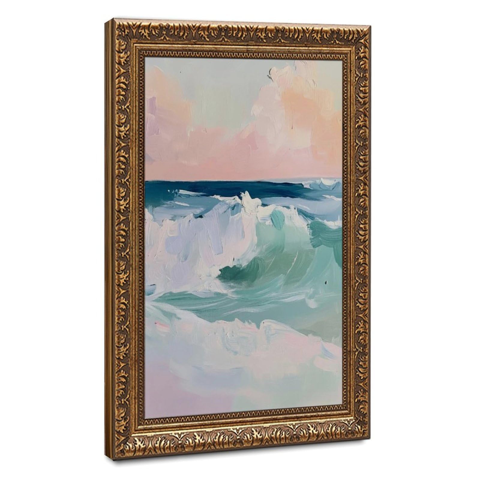 Bareronor Pastel Ocean Waves Poster Canvas Poster Bedroom Decor Landscape Office Room Decor Gift 12" L X 18" W