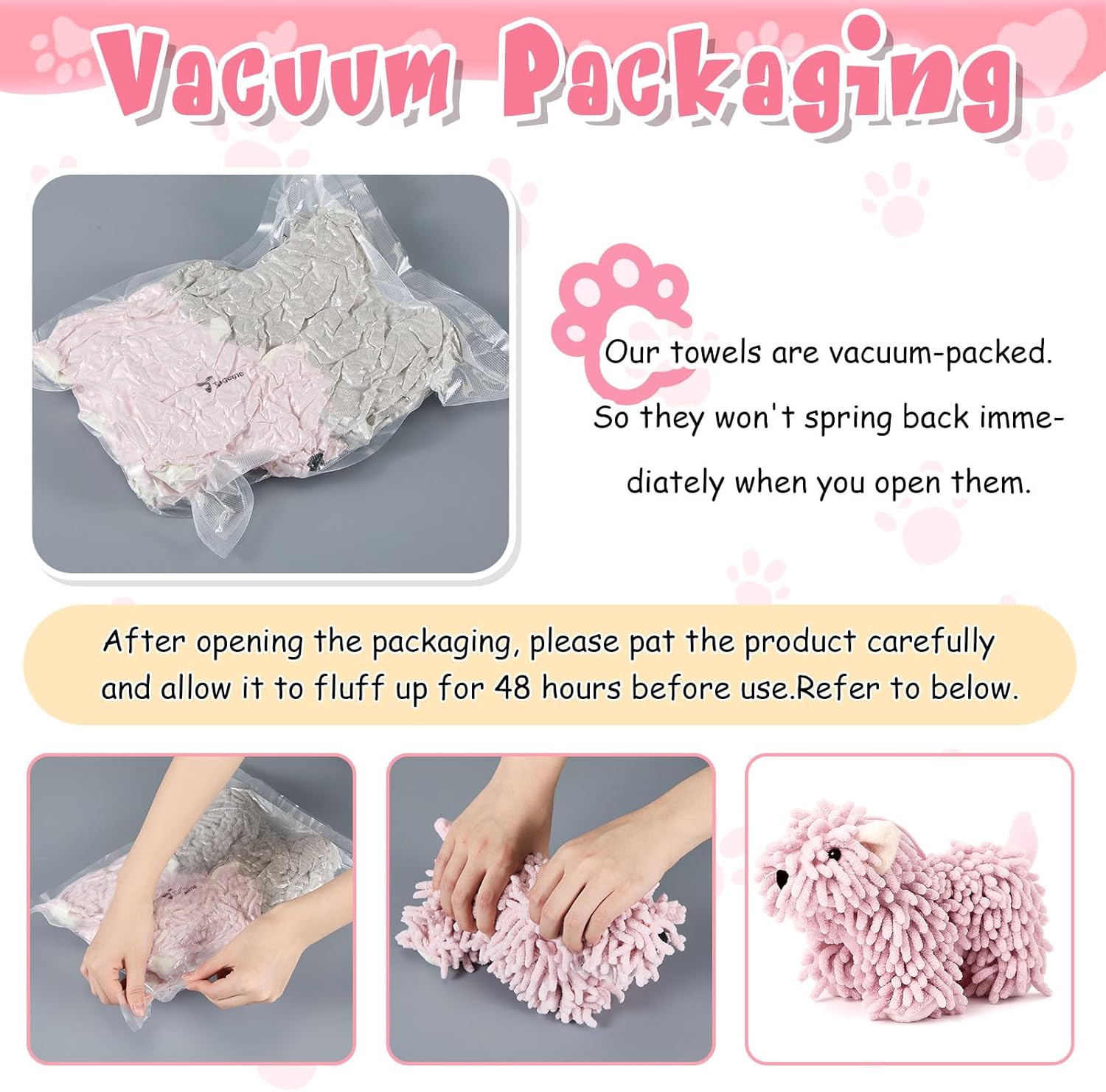 Tegeme 2 Pcs Chenille Dog Hand Towel Fuzzy Dog Towel Absorbent Microfiber Soft for Bathroom Kitchen Washstand (Grey Pink)