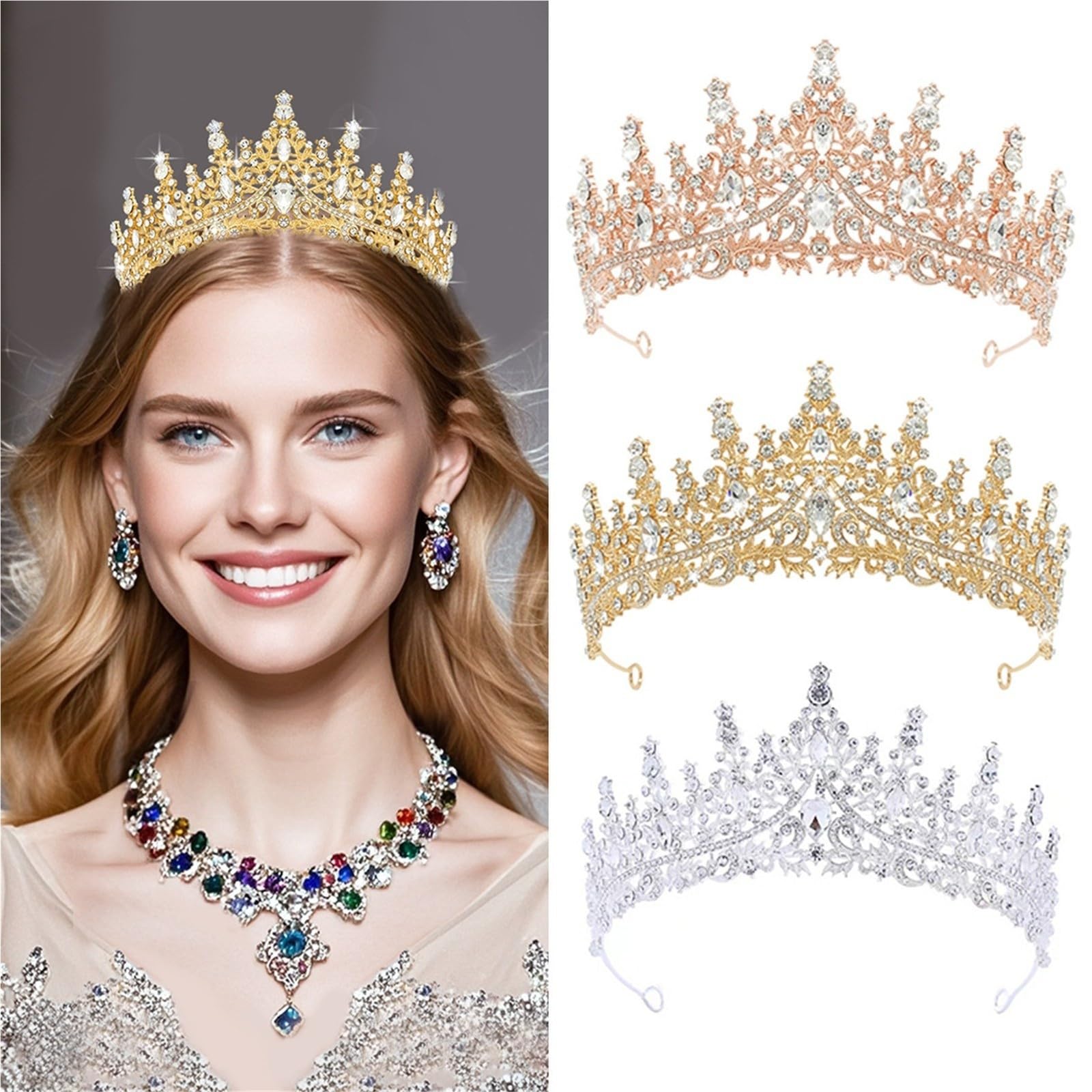 Tiara da sposa con corona per donna, copricapo da matrimonio per compleanno in lega di cristallo