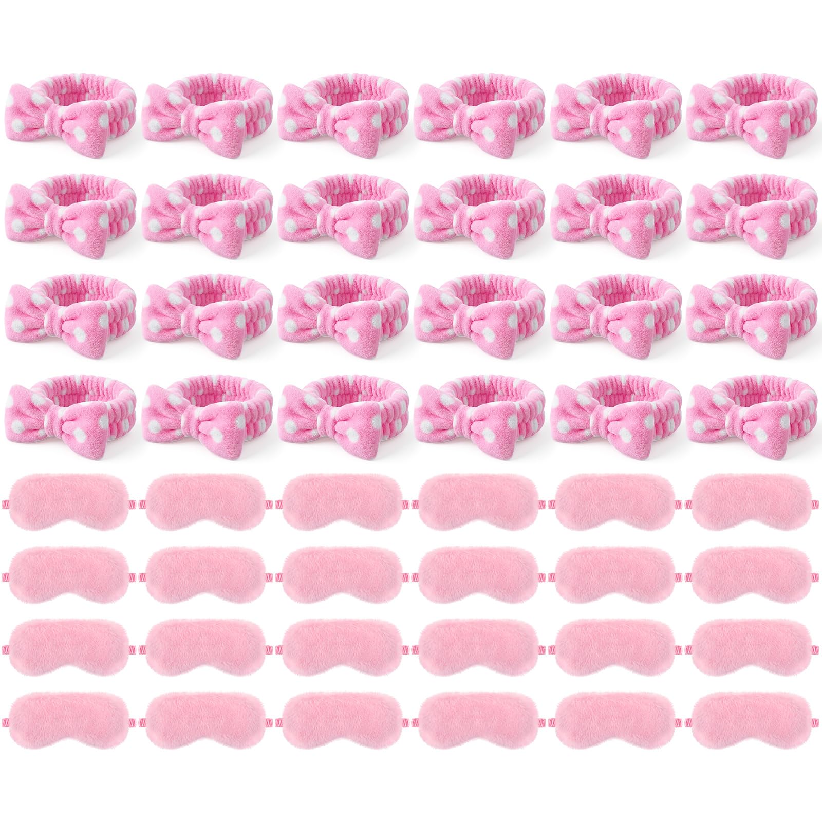 Photo 1 of 24 Pieces Sleepover Party Favors Spa Headband Sleep Eye Mask Bulk Pink Headband for Washing Face Bow Makeup Eye Mask for Spa Birthday, Bachelorette Party, Slumber Wedding