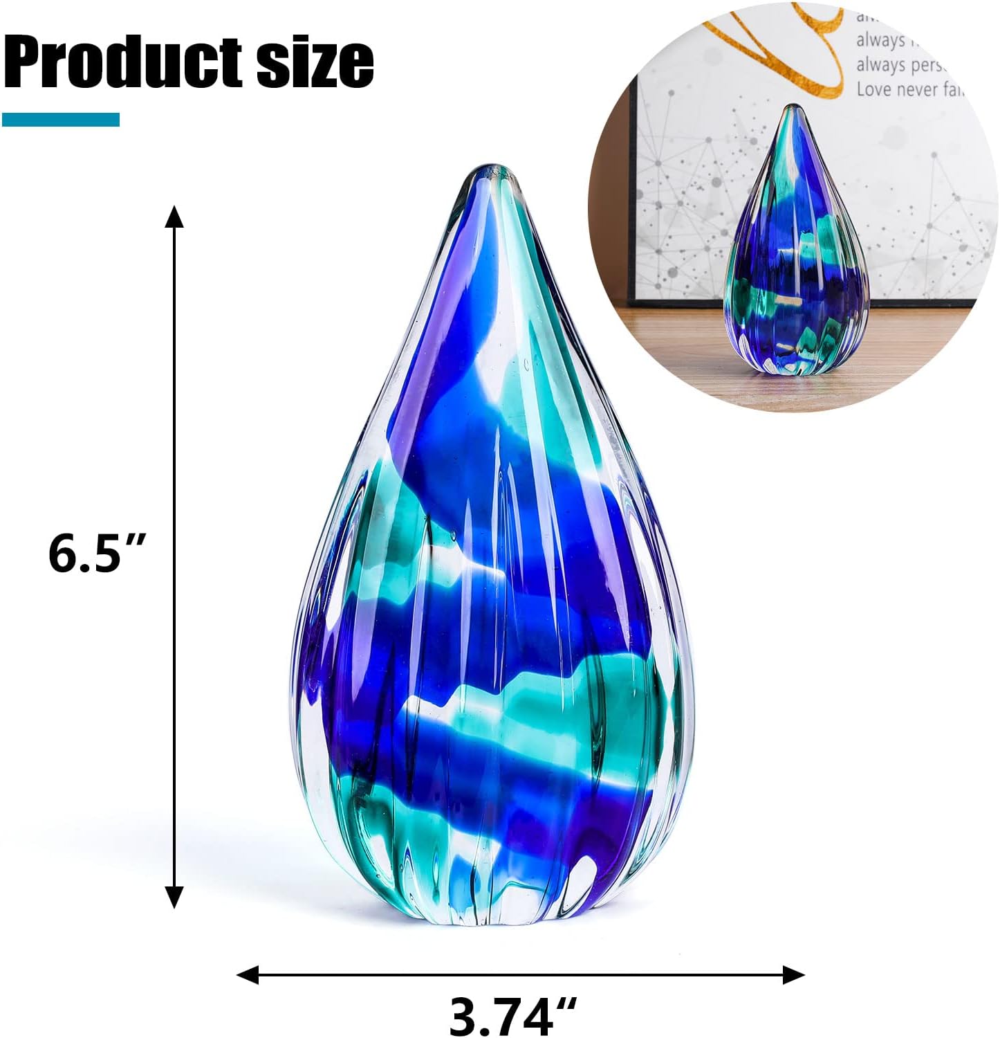 Yao Yuan Hand-Blown Glass Sculpture - Murano-Style Glass Statue and Figurine - Wonderful Gift, Green-Blue - Image 3