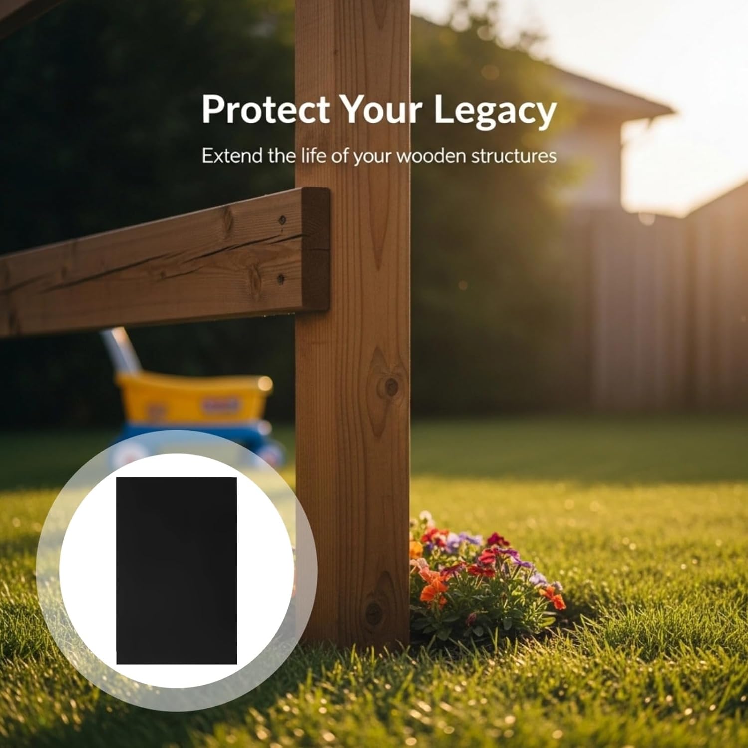 6 Pcs Post Protector for Wood Post, Black 17.3 X 12.6 in Fence Post Wrap, Self-Adhesive Rot Protection Sleeve, Weatherproof