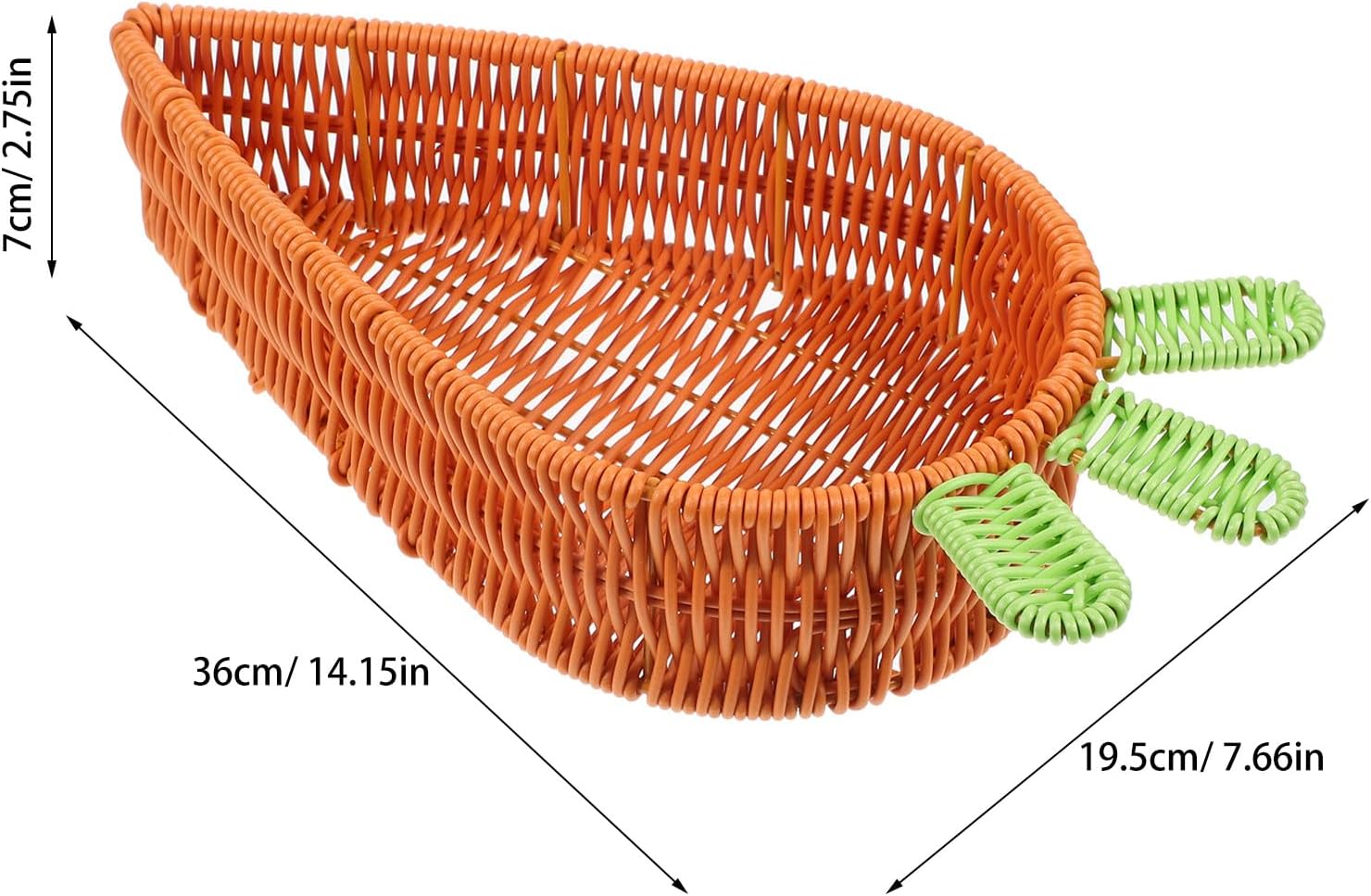 VILLCASE Easter Carrot Shaped Woven Basket (11.6"), Washable PP Rattan Fruit Bowl & Candy Storage Tray, Festive Centerpiece Decorative Platter for Spring Party, Egg Hunt & Home Kitchen Decor