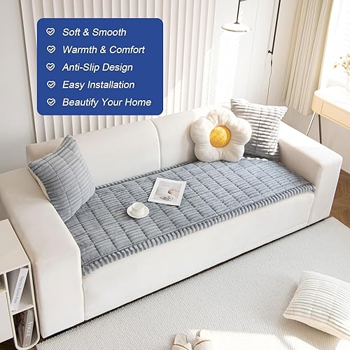 Miniatura 6 de LiveGo Fundas mullidas para sofá, para mascotas, protector de sofá para perros, funda protectora elegante de algodón, tapete para mascotas (gris