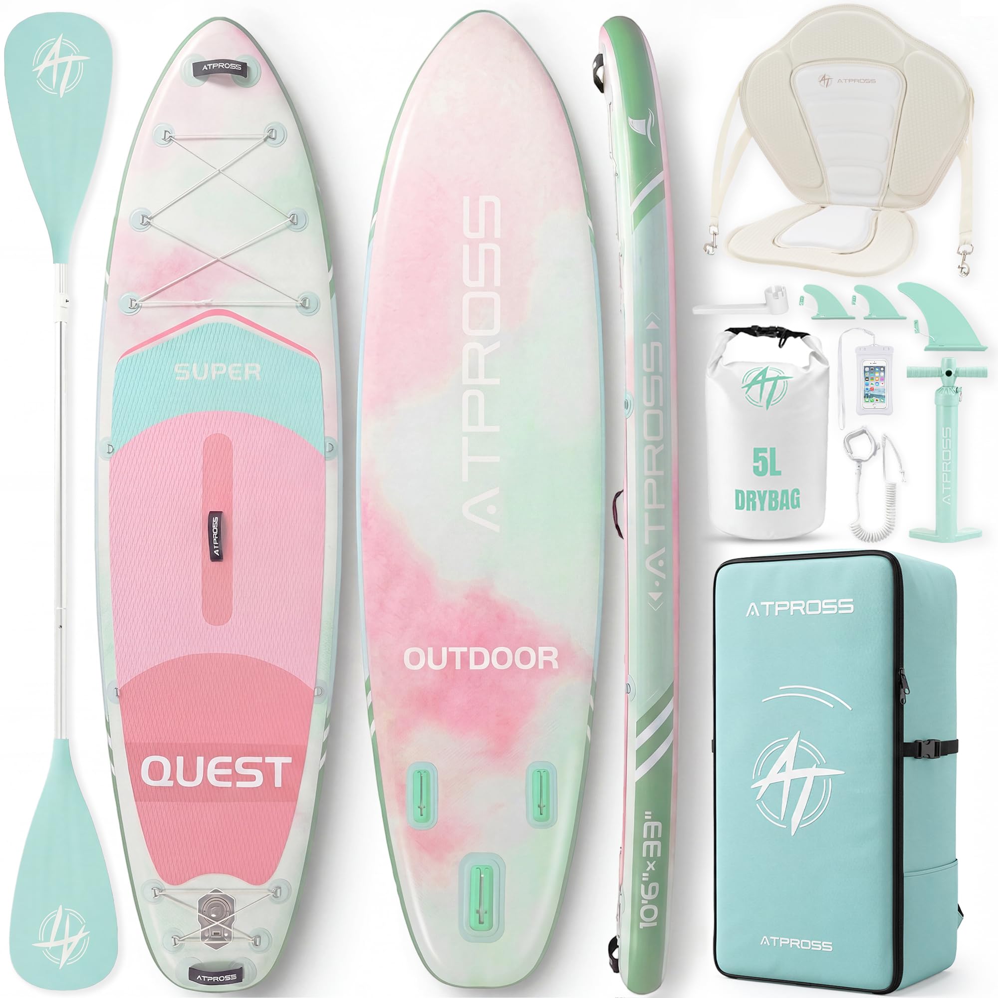 ATPROSS Tavola SUP 320x84cm Stand Up Paddle Extra Largo per 2 Persone | Portata 200kg, Canoa Gonfiabile 2 Posti Stabile e Antiscivolo per Mare e Surf