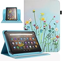 PudazviCase Universal 10.1 Inch Tablet Case with 360° Rotatable Kickstand - Flower Grass Cover for 9.5-10.5" Tablets