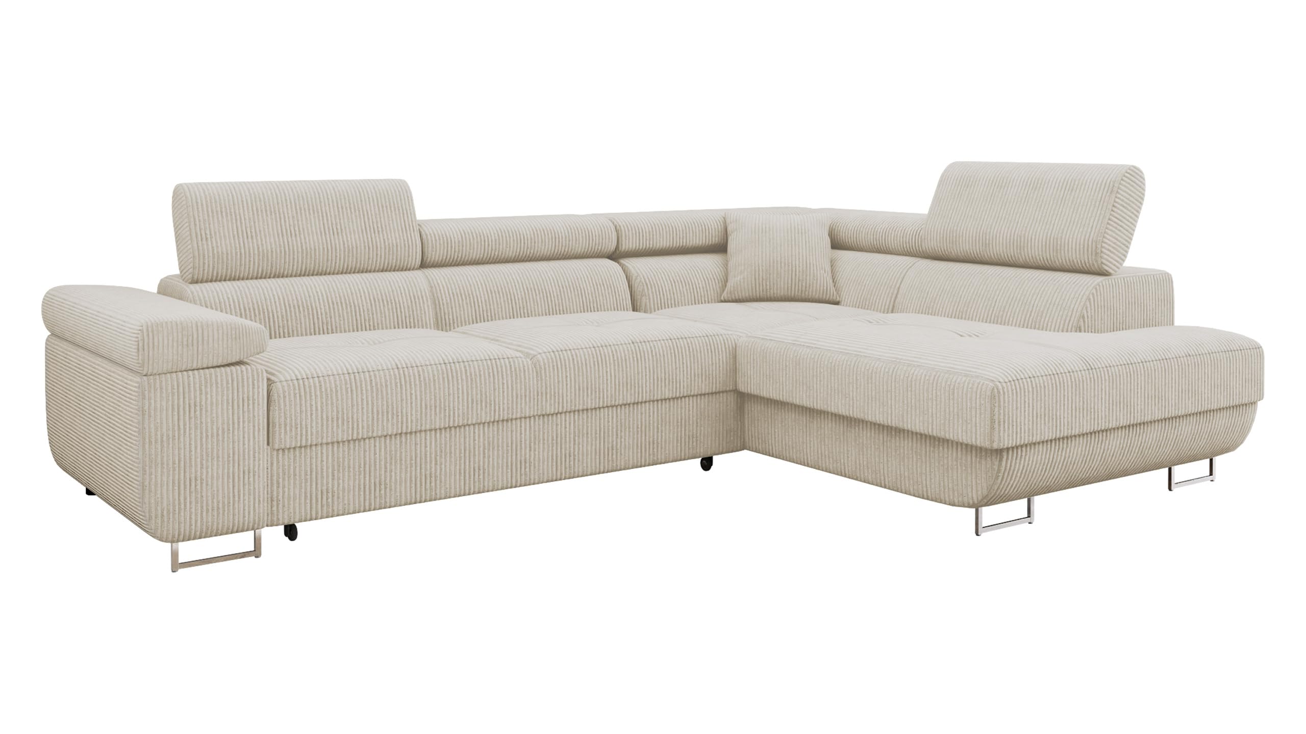 Mirjan24 Ecksofa Torezio Cord – Bettkasten, Bettfunktion, rechtsseitige L-Form