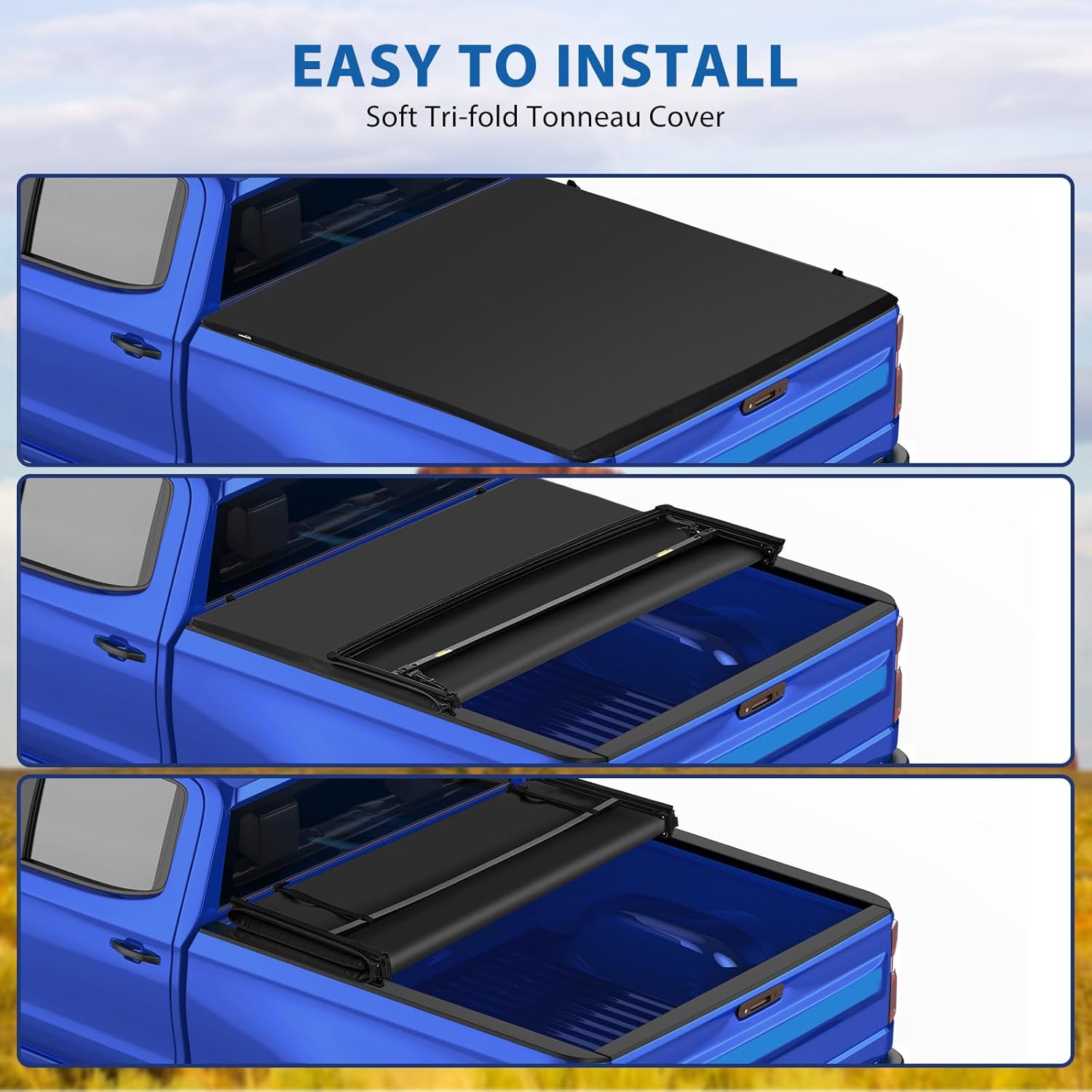 GAOMON Soft Tri-Fold Truck Bed Cover, fits Chevy Silverado 2019-2024,GMC Sierra 1500, 6.6FT Bed, Tonneau Covers for Trucks Protecting Your Cargo Truck Tonneau Covers Suitable for All Kinds of Weather