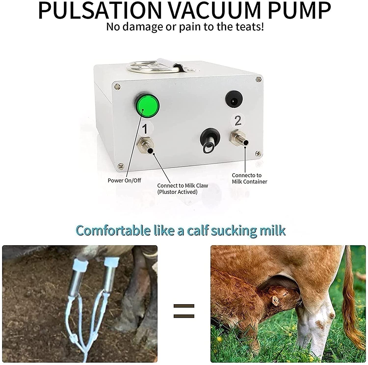 Ordeñadora eléctrica, 14L/7L Acero inoxidable Impulso portátil Oveja Cabra Dispositivo de ordeño Máquina Bomba de vacío Ordeñadora de cubo para granja Hogar Leche Vaca Ordeñadora (para cabra