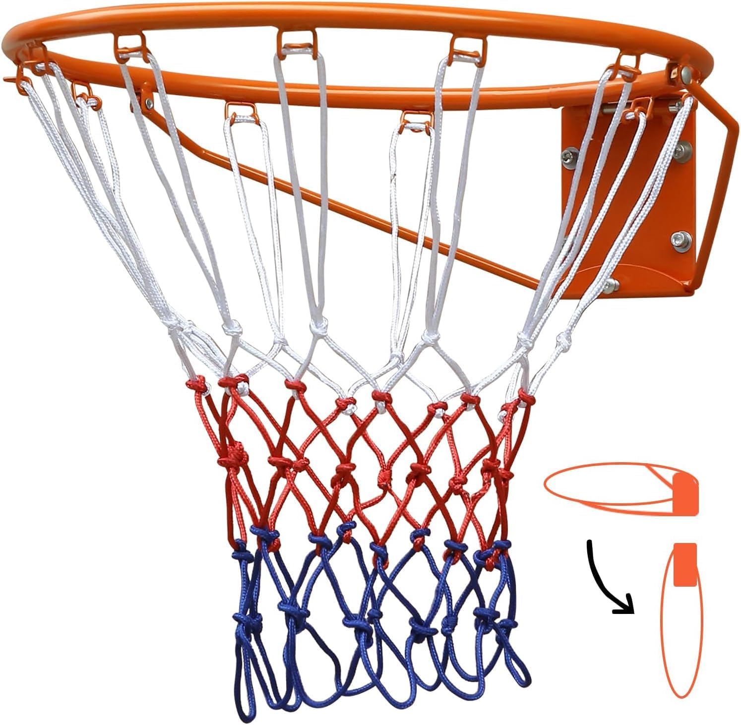 Regulation Size 18" Steel Foldable Basketball Rim with All Weather Net, Replacement Wall Mounted Basketball Rim Goal Hoop for Indoor Outdoor Hanging