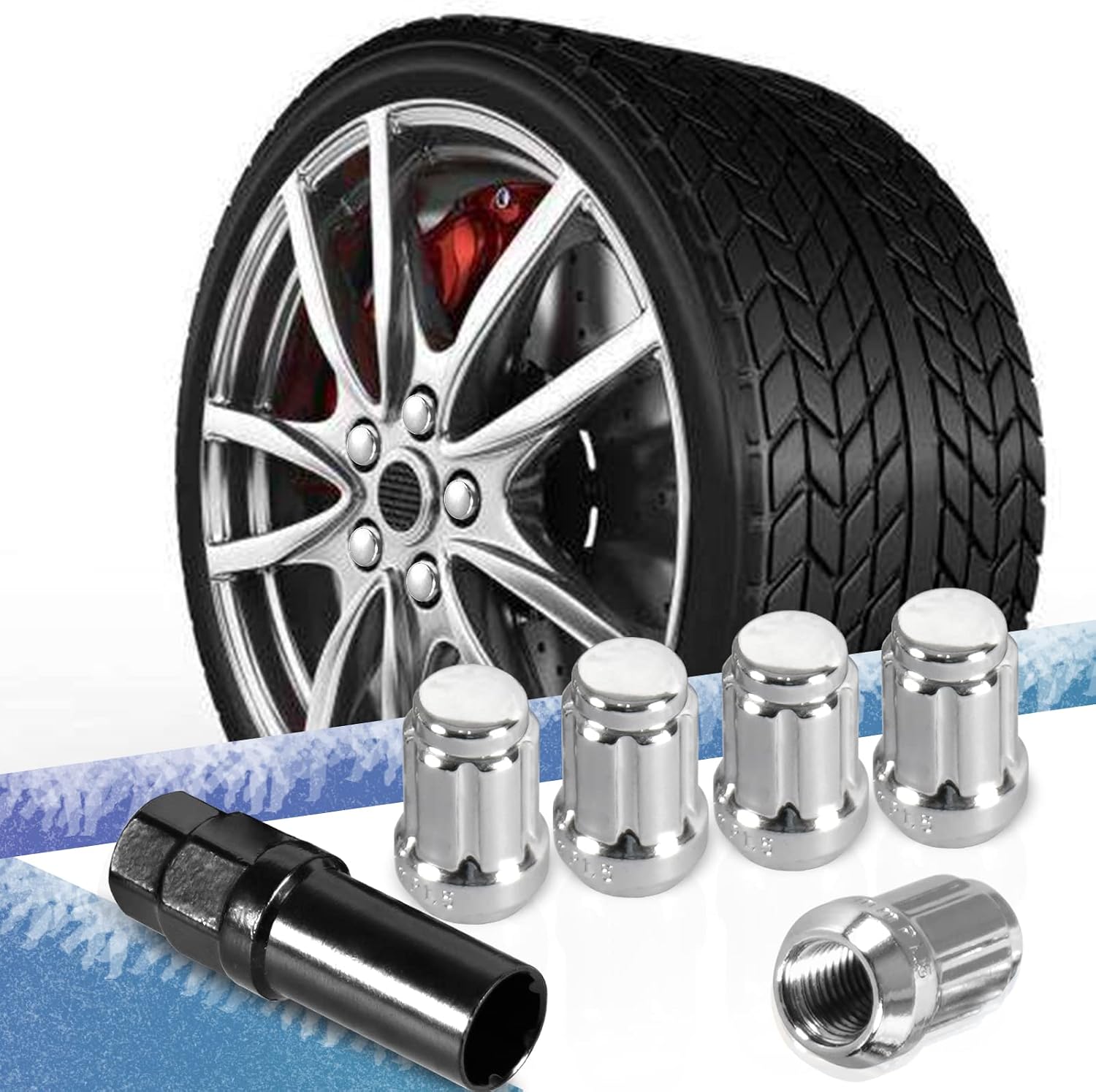 20 Pack 1.38 inches Wheel Lug Nuts M12x1.5 Spline Close End Lug Nuts with Socket Key Compatible with Chevy Impala Malibu Honda Accord Civic CRV Acura TSX Sliver