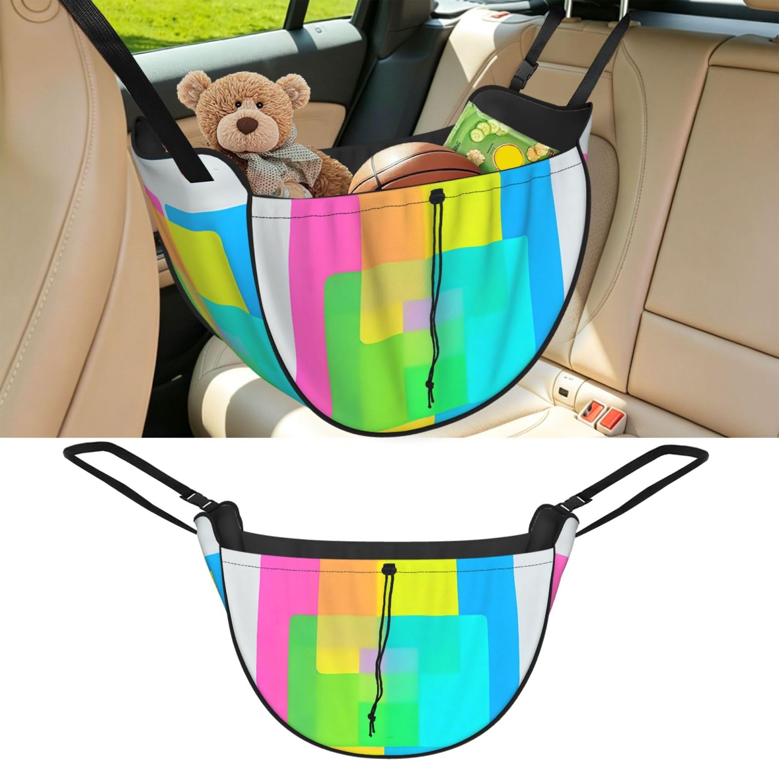 Cntdbu Black Colorful Block Car Seat Organizer-Backseat Storage Bag For Travel